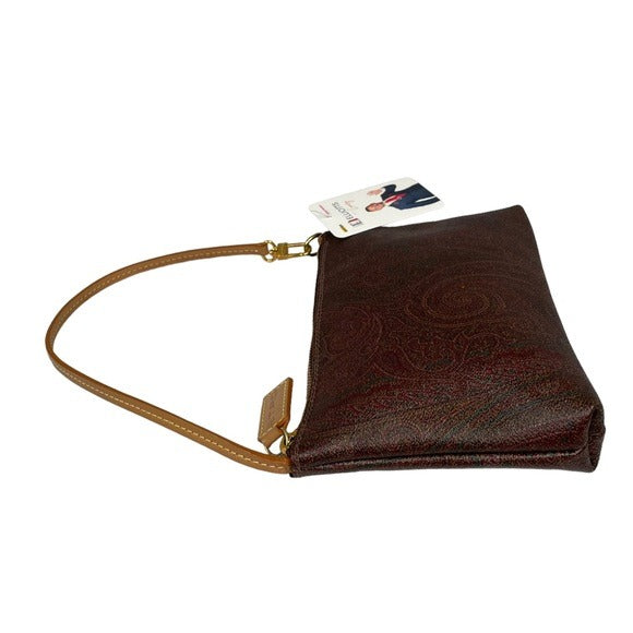 Etro Paisley Canvas Borsa Leather Zippy Slim Shoulder Pouchette Clutch Purse