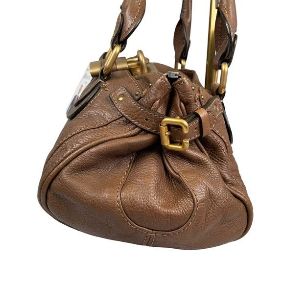 Chloe Paddington Lock Chestnut Brown Pebbled Leather Zip Shoulder Purse Bag