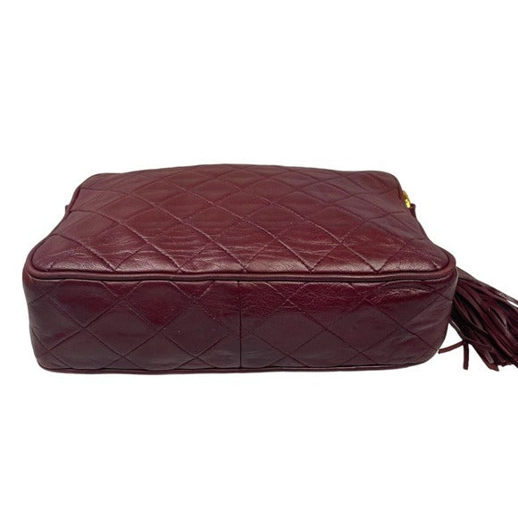Chanel CC Lambskin Bordeaux Quilted Crossbody 24K Plated Chain Tassel Purse Bag