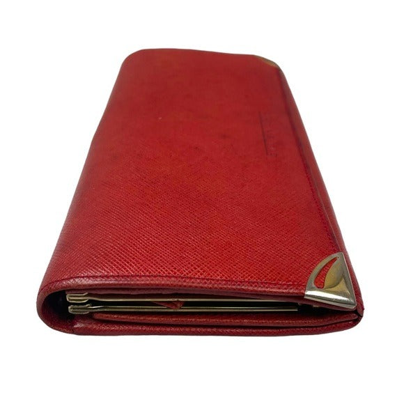 Givenchy Taiga Leather Paprika Red Long Metal Corner Flap Kiss Lock Wallet