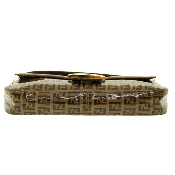 Fendi Zucchino Coated Canvas Baguette Shoulder Leather Strap Bag Beige Purse