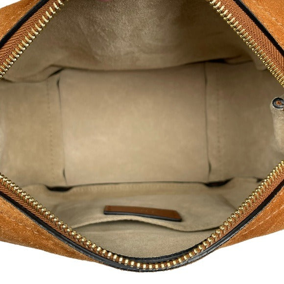 Chloe Classic Nubuck Suede Tan Brown Gold Zippy Shoulder Purse Bag Boxy Flap