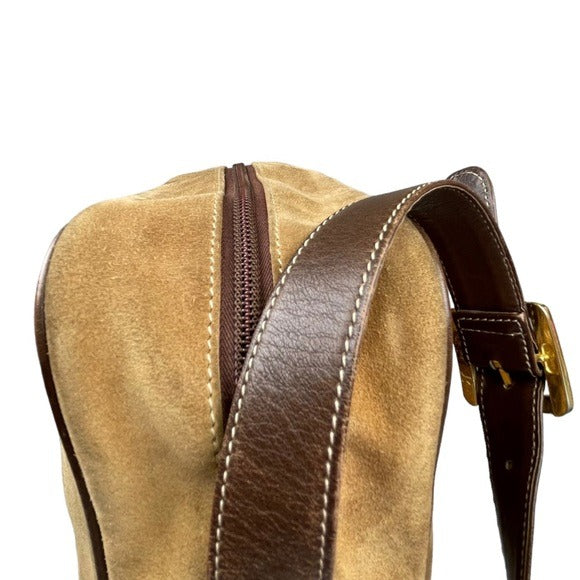 Loewe Leather Suede Brown Tan Zip Crossbody Everyday Casual Travel Bag Purse