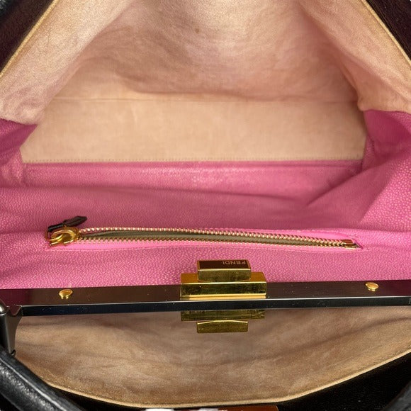 Fendi Black Leather Large Peek-A-Boo Exotic Turn-Key Top Handle Purse To…