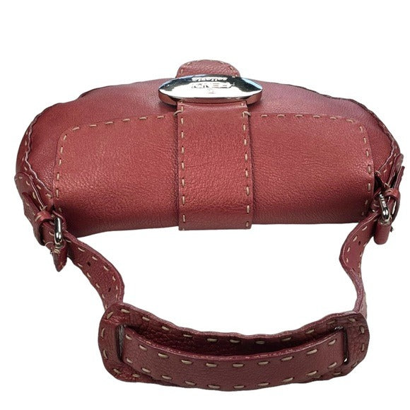 Fendi Selleria Sterling Leather Bordeaux Metallic Baguette Purse