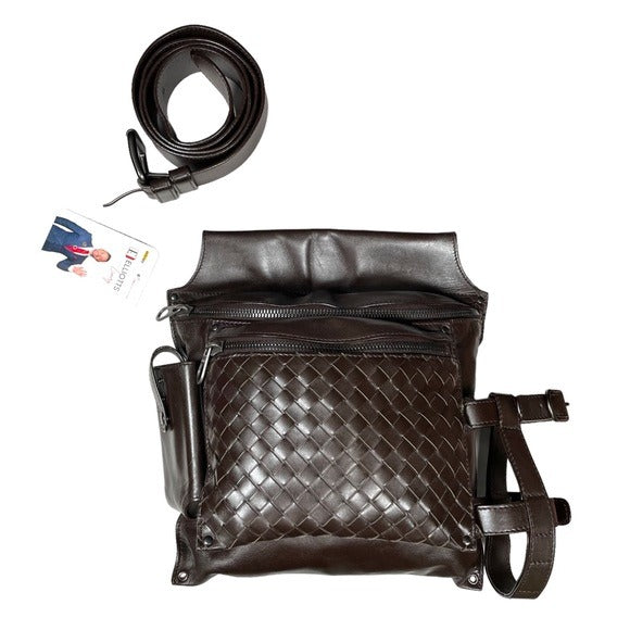 Bottega Veneta Bum Sling Pack Fanny Belt Leather Woven Multi Pocket Holder Bag