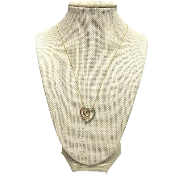 Emerald Double Heart Pendent Necklace Lobster Claw 14K Gold Round Cut 18” 1”