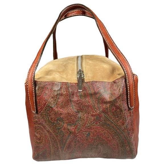 Etro Multi Textile Paisley Boston Dual Handle Canvas Leather Suede Purse Bag