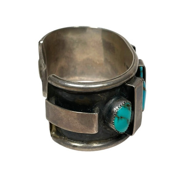 D. CHESS IHMSS Sterling Bar Divider Turouise Cuff Artisan Hand Crafted Bracelet