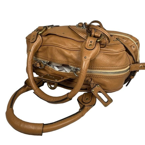 Chloe Tan Leather Paddington Medium Zip Boston Bag Tote Purse