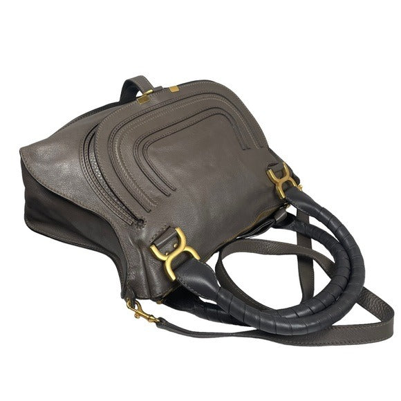 Chloe Grey Medium Satchel Wrapped Leather Handle Zip Flap Crossbody Shoulder Bag