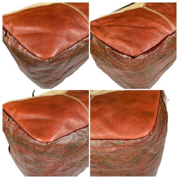Etro Multi Textile Paisley Boston Dual Handle Canvas Leather Suede Purse Bag