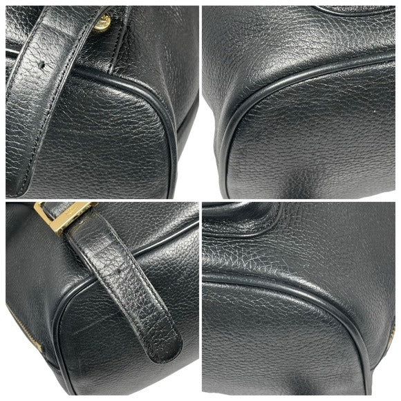 MCM Black Calf Leather Pebbled Gold Plated Multi Stud Flap Drawstring Backpack