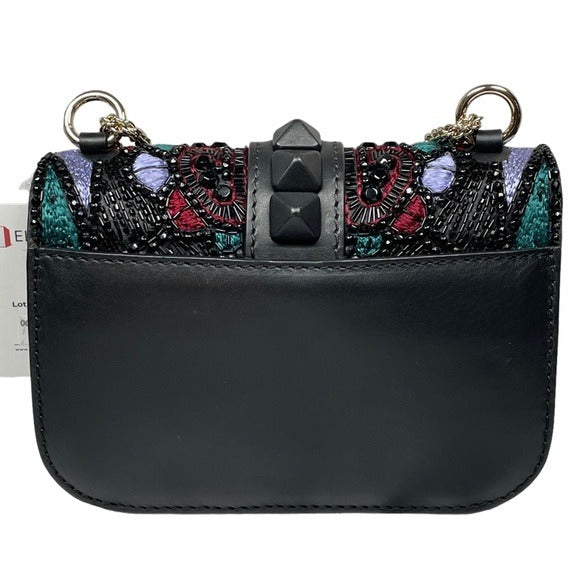 Valentino Garavani Beaded Rock Studded Chain Black Leather Multi Cross Bod Minu Bag
