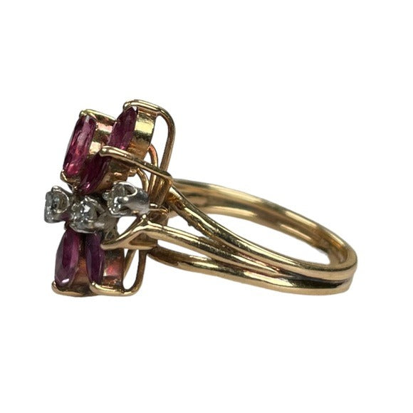 Ruby & Round Diamond Spiral Pinky Ring 10K Marquee Authentic Size 5.25