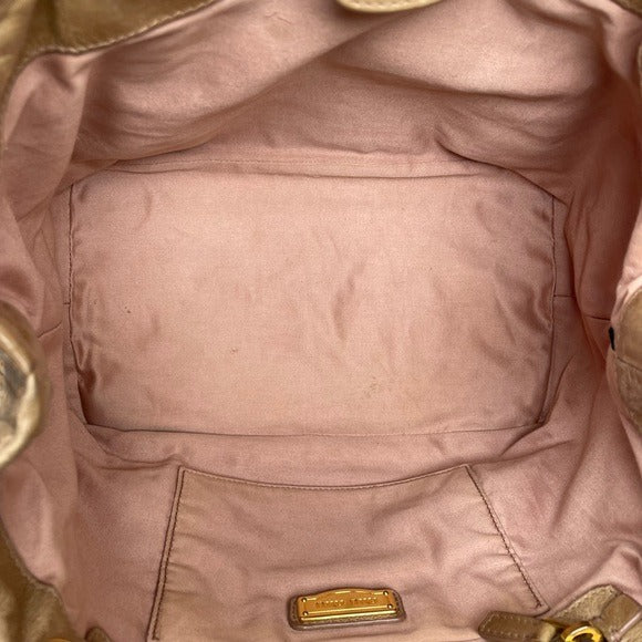 Miu Miu Golden Wheat Leather Crossbody Satchel Purse Snap Zip Blush Satin Bag