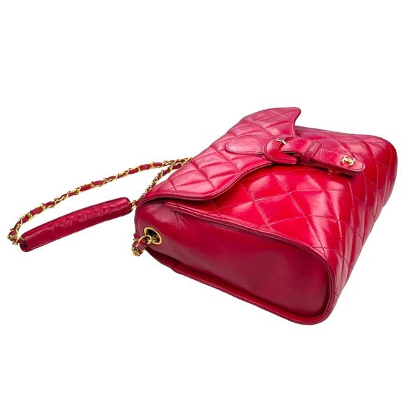 Chanel CC Red Flap Buckle Front Over Snap Quilted Lambskin Shoulder Purs…