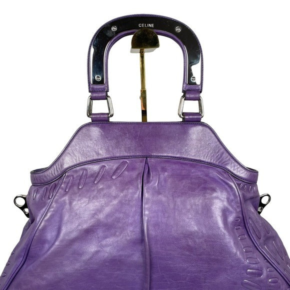 Celine Purple Large Satchel Leather Geo Swirl Abstract Pattern Shoulder Bag