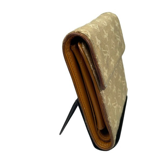 Louis Vuitton Min Lin Canvas Butterscotch Tri-Fold Card Cash Coin Snap Wallet