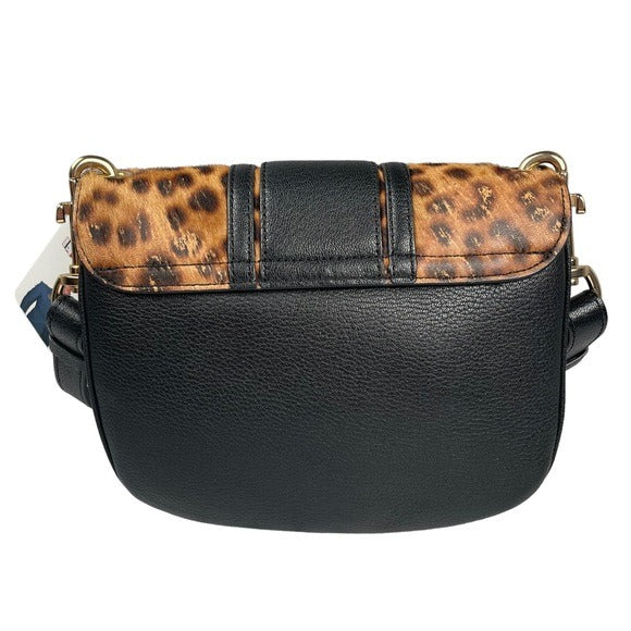 See By Chloe Calf Hair Cheetah Black Leather Satchel Flap Crossbody Strap Purse