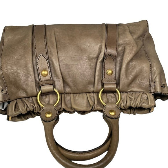 Miu Miu Leather Earthy Brown Brass Hardware Convertible Tote Handbag Purse