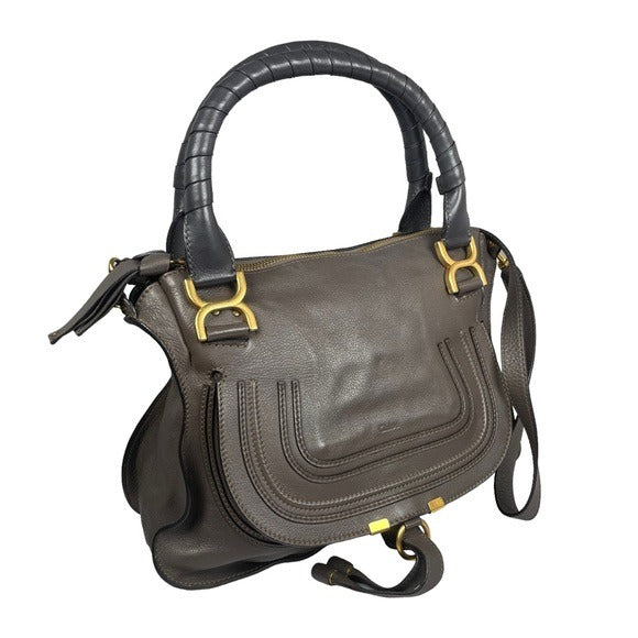 Chloe Grey Medium Satchel Wrapped Leather Handle Zip Flap Crossbody Shoulder Bag