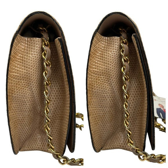 Chanel CC Exotic Lizard Single Flap 24K Plated Lambskin Snap Closure Purse Bag