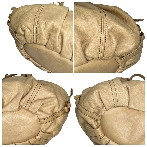 Miu Miu Basket Hobo Leather Gathered XL Ivory Creme Gold Shoulder Purse Bag Tote