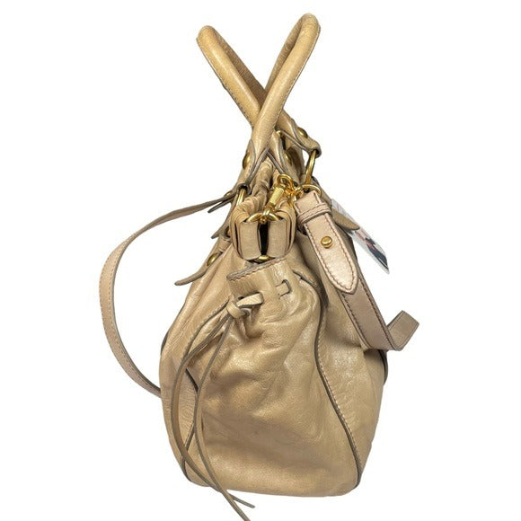 Miu Miu Rippled Gold Leather Shoulder Purse Two-Way Crossbody Zip Bag