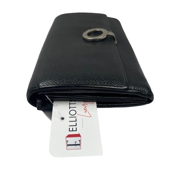 BVLGARI Black Blue Clip Snap Saffiano Leather Long Organizer Wallet