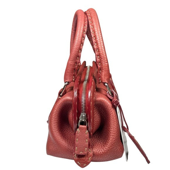 Fendi Metallic Blush Leather Mini Selleria Sterling Silver Hardware Zippy Purse
