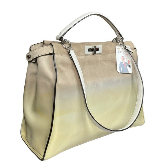Fendi XL Peek-A-Boo Suede Patent Leather Multi Textile White Yellow Mega Bag