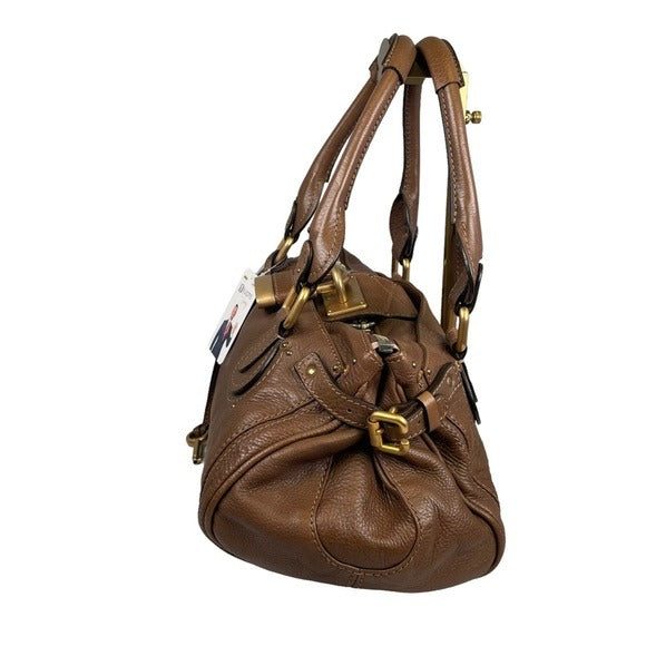 Chloe Paddington Lock Chestnut Brown Pebbled Leather Zip Shoulder Purse Bag