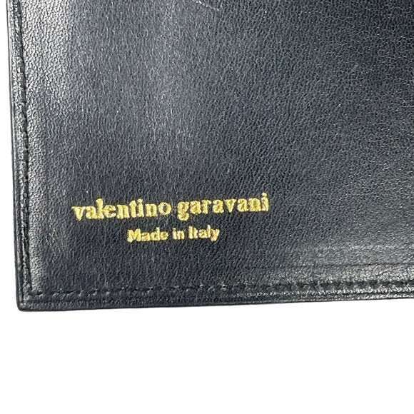 Valentino Garavani Black Brown Compact Snappy Tri-Fold Wallet