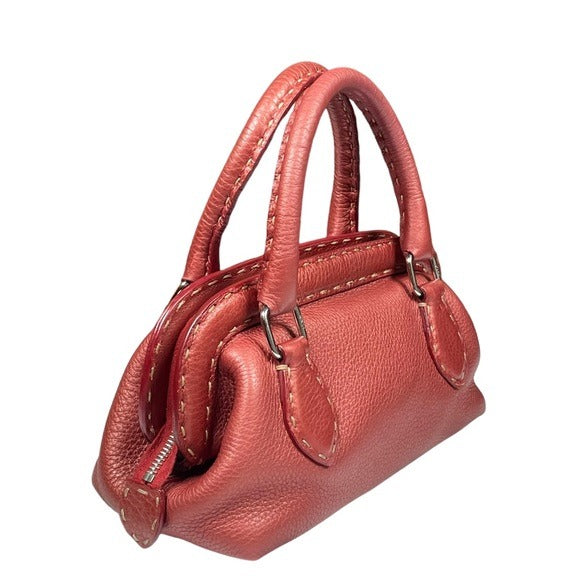 Fendi Metallic Blush Leather Mini Selleria Sterling Silver Hardware Zippy Purse