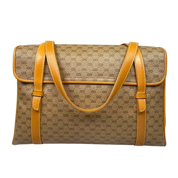 Gucci GG Micro Satchel Canvas Leather Tan Three File Shoulder Tote Purse Bag