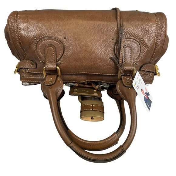 Chloe Paddington Lock Chestnut Brown Pebbled Leather Zip Shoulder Purse Bag