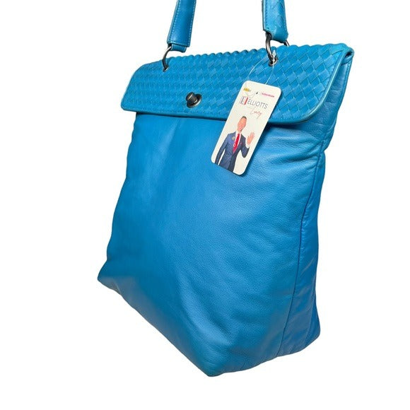 Bottega Veneta Cobalt Blue Woven Flappy Tote Bag Travel Business Purse Stachel