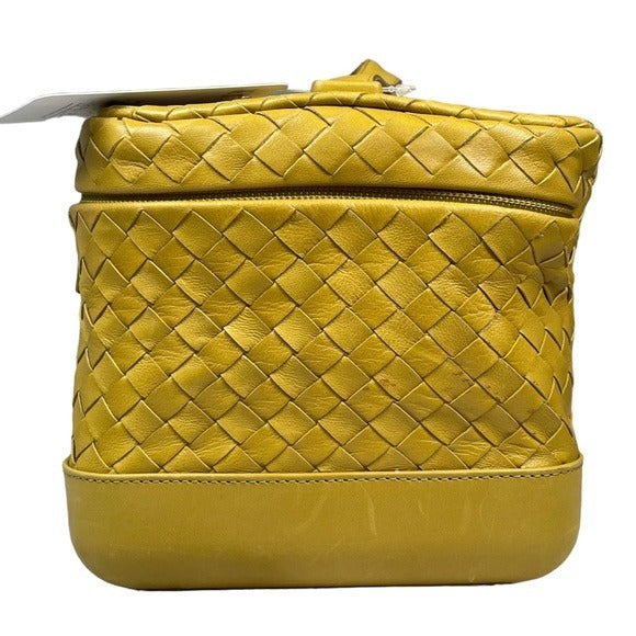 Bottega Veneta Woven Lime Cosmetic Travel Top Handle Mirrored Leather Trunk Bag