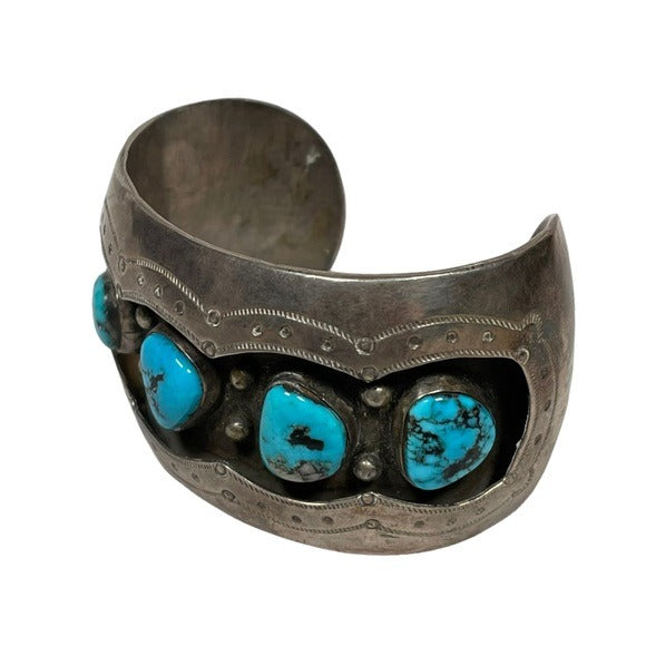Mae G. Vinatge Sterling Handmade Multi Turquoise Cuff Adjustable Bracelet