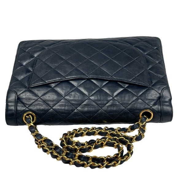 Chanel CC Navy Blue Limited Double Two-Tone Flap Quilted Lambskin Shoulder Purse