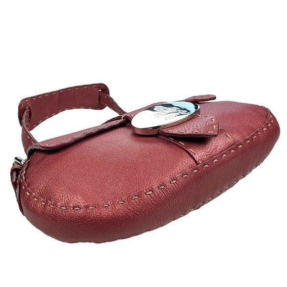 Fendi Selleria Sterling Leather Bordeaux Metallic Baguette Purse