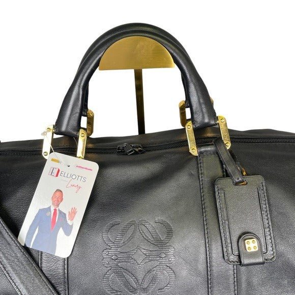 Loewe Leather Black Gold Zip Large Boston Duffel Keepall 50 Handle Travel Bag