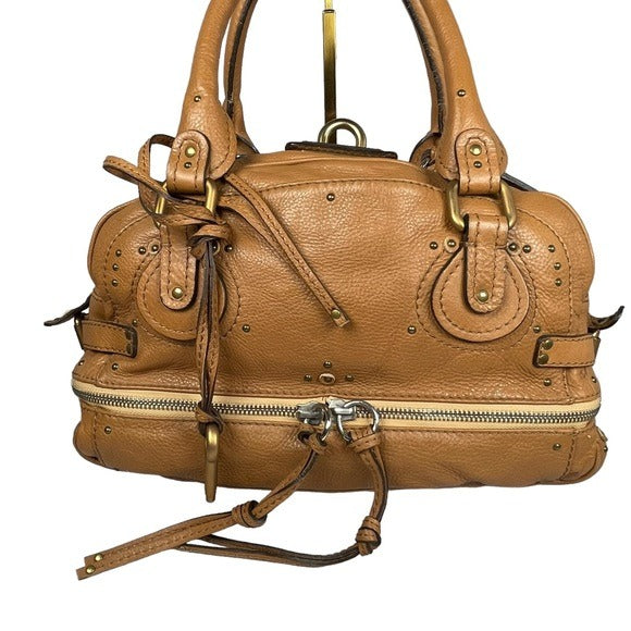 Chloe Tan Leather Paddington Medium Zip Boston Bag Tote Purse