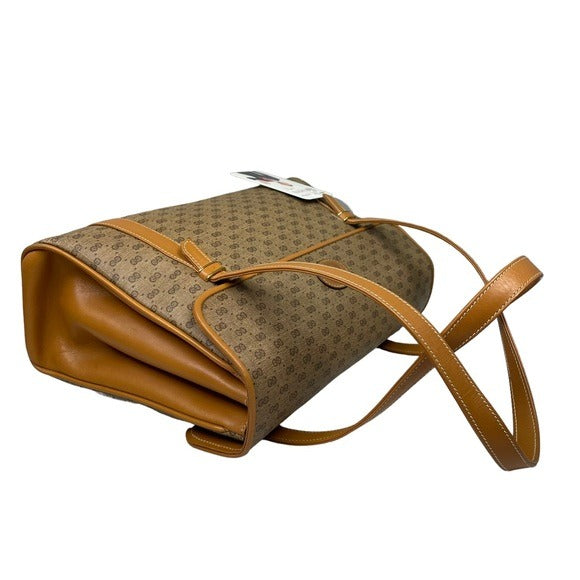Gucci GG Micro Satchel Canvas Leather Tan Three File Shoulder Tote Purse Bag