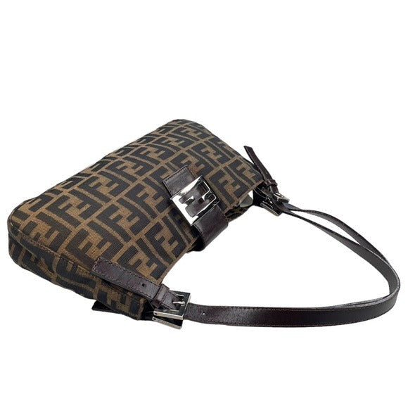 Fendi Zucca Dual Handle Shoulder Baguette Leather Canvas Purse