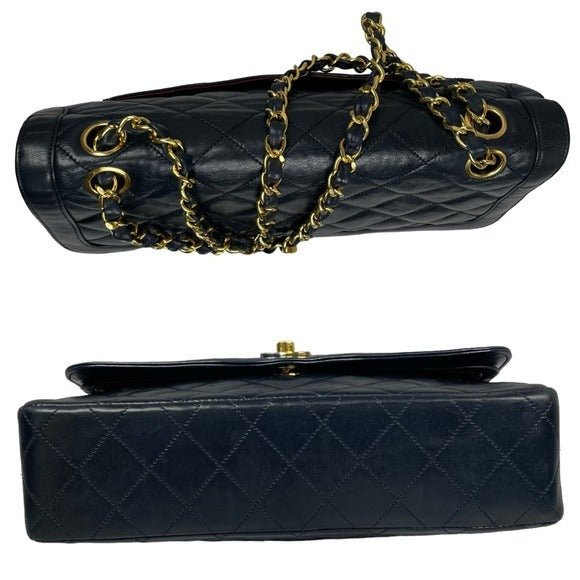 Chanel CC Navy Blue Limited Double Two-Tone Flap Quilted Lambskin Shoulder Purse