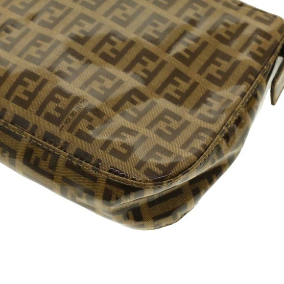 Fendi Zucchino Coated Canvas Baguette Shoulder Leather Strap Bag Beige Purse