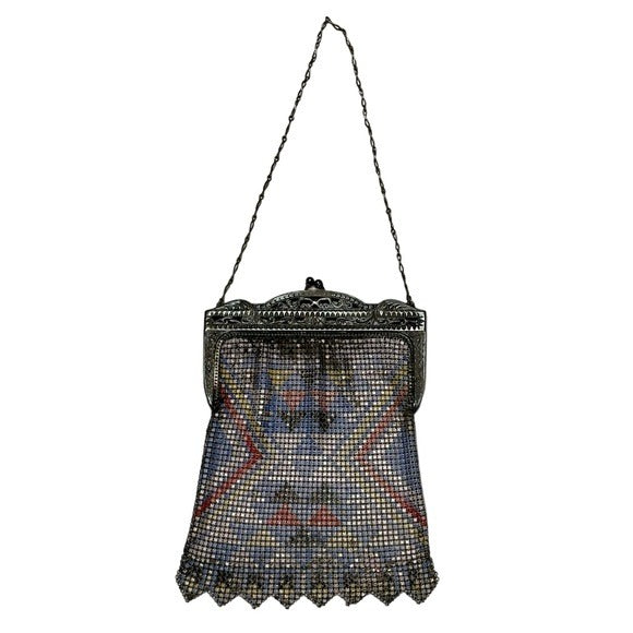 Whiting Davis Sterling Plated DresDen Metal Mesh Flapper Kiss Lock Mini Clutch