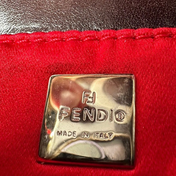 Fendi Red Beaded Mini Croissant Brown Leather Snap Front Handbag Pur…